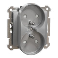 Gniazdo podwójne z uziemieniem, 2x2P+PE z przesłonami do systemu ramkowego (do ramek Elements), srebrne aluminium SEDNA DESIGN
