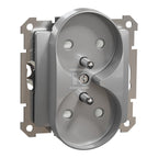 Gniazdo podwójne z uziemieniem, 2x2P+PE z przesłonami do systemu ramkowego (do ramek Elements), srebrne aluminium SEDNA DESIGN