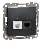 Gniazdo komputerowo-telefoniczne (RJ45 kat.6 UTP + RJ11), czarny antracyt SEDNA DESIGN