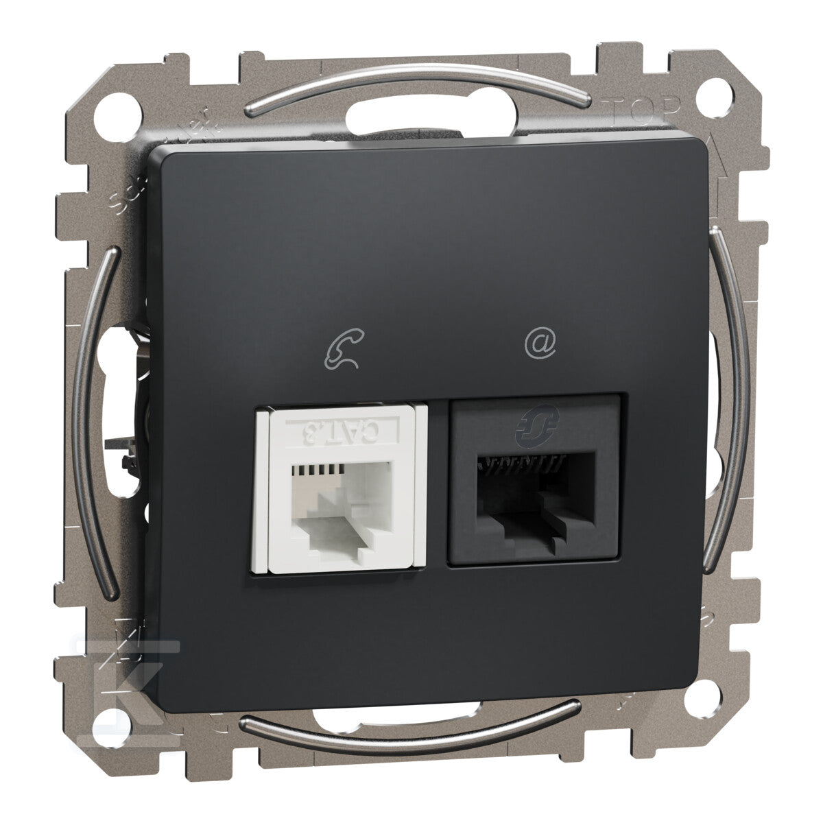 Gniazdo komputerowo-telefoniczne (RJ45 kat.6 UTP + RJ11), czarny antracyt SEDNA DESIGN