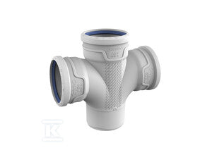 Czwórnik AS Plus dn 110x110x110/87 IR (interial radial-łagodne wprowadzenie), kolor szary, kanalizacja niskoszumowa