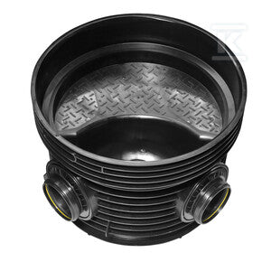 Kineta PP 1000x200 przelotowa 90st. typ J (kątowa), do rury wznoszącej korugowanej 1000mm oraz rury wlotowej gładkiej 200mm, z uszczelką, kolor czarny (Tegra 1000)