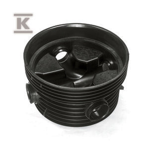 Kineta PP 1000x200 zbiorcza 90st. typ X (dopływ lewy i prawy), do rury wznoszącej korugowanej 1000mm oraz rury wlotowej gładkiej 200mm, z uszczelką, kolor czarny (Tegra 1000)