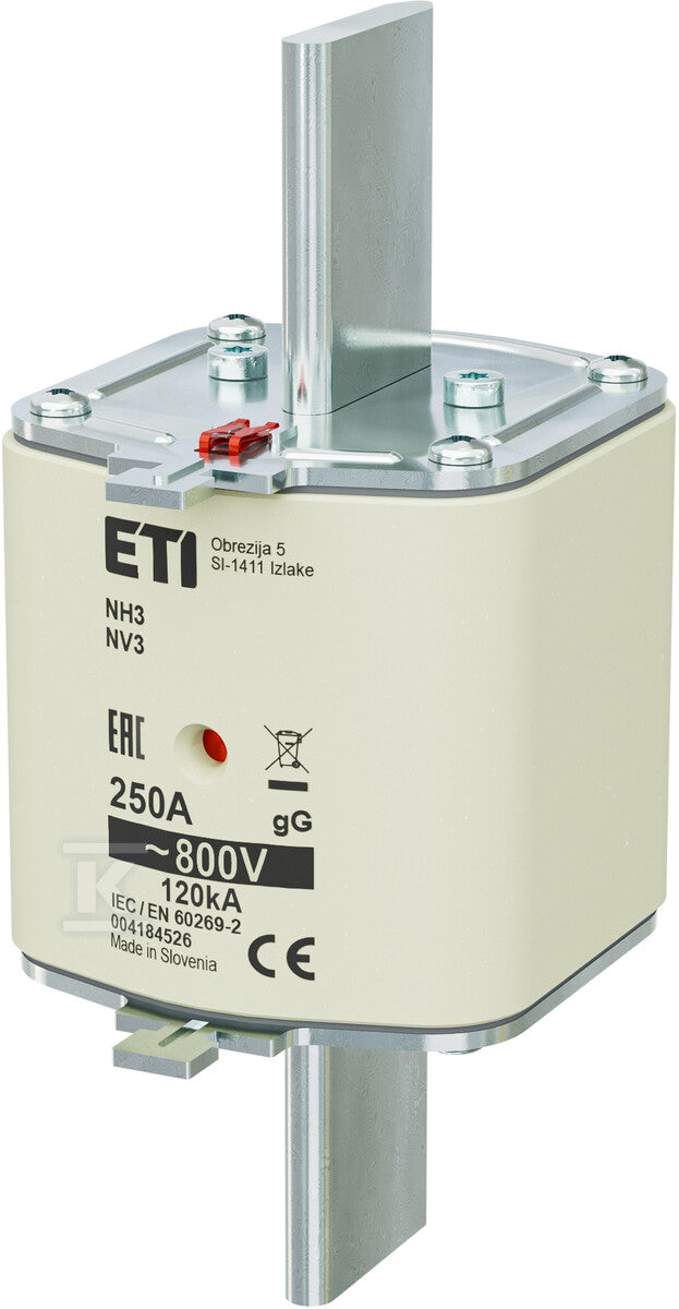 Wkładka topikowa zwłoczna - 800 V - KOMBI NH3 GG 250A/800V