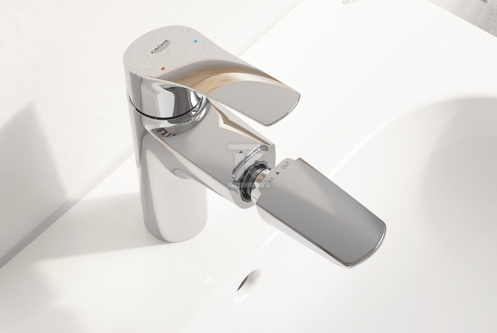 Bateria umywalkowa Grohe Eurosmart jednouchwytowa, rozmiar M, chrom, ogranicznik przepływu 5,7 l/min., głowica Ceramiczna 28 mm, korek push-open, wyciągana wylewka