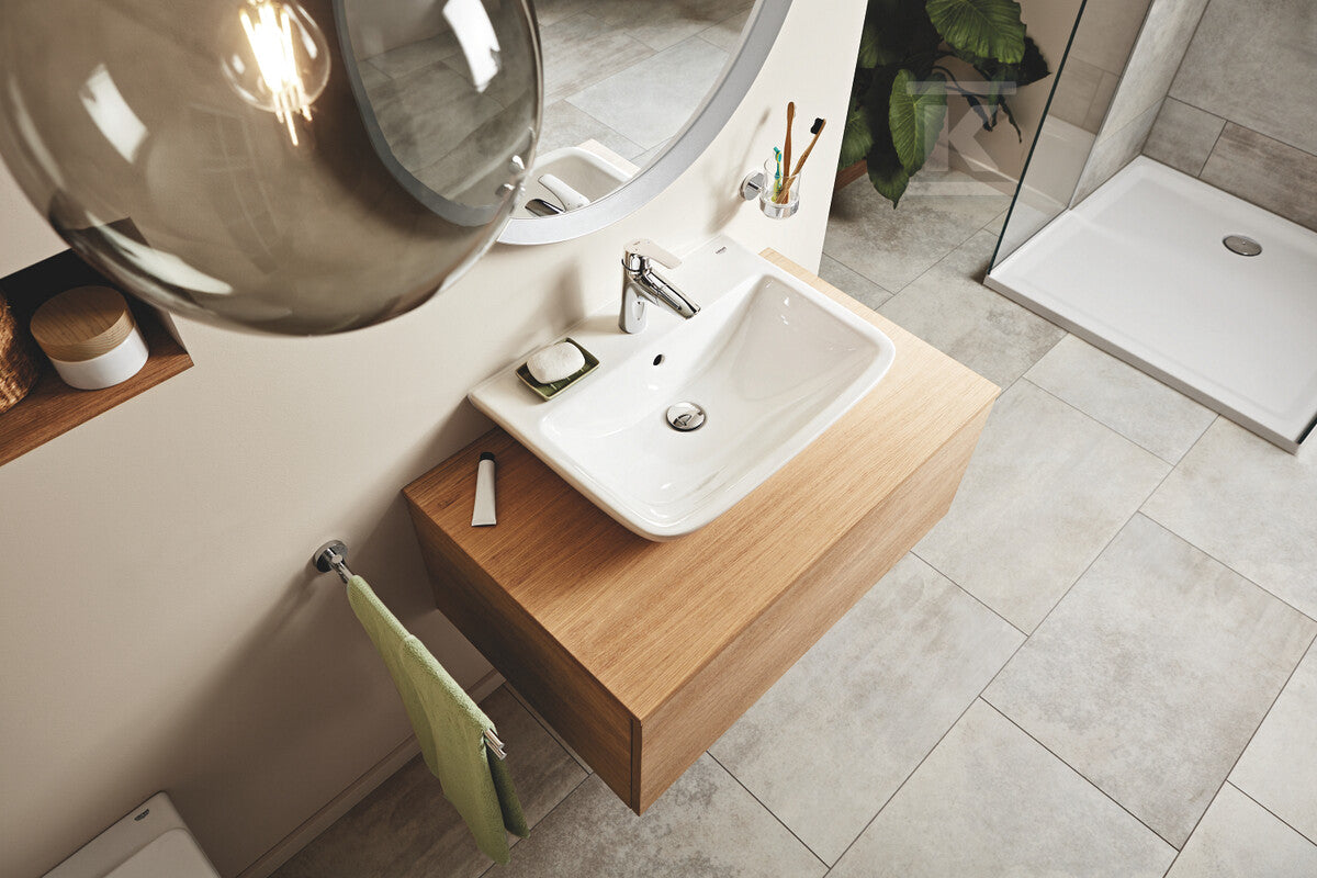 Bateria umywalkowa Grohe Eurosmart jednouchwytowa, rozmiar M, chrom, ogranicznik przepływu 5,7 l/min., głowica Ceramiczna 28 mm, korek push-open, wyciągana wylewka