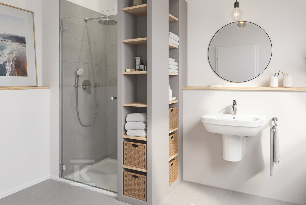 Bateria umywalkowa Grohe Eurosmart jednouchwytowa, rozmiar S, chrom, ogranicznik przepływu 5,7 l/min., głowica Ceramiczna oszczędnościowa 28 mm, zestaw odpływowy z drążkiem, osobne kanały wodne
