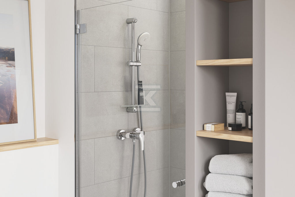 Bateria prysznicowa Grohe Eurosmart jednouchwytowa, chrom, montaż ścienny natynkowy, głowica Ceramiczna 35 mm, ogranicznik temperatury, regulowany ogranicznik przepływu