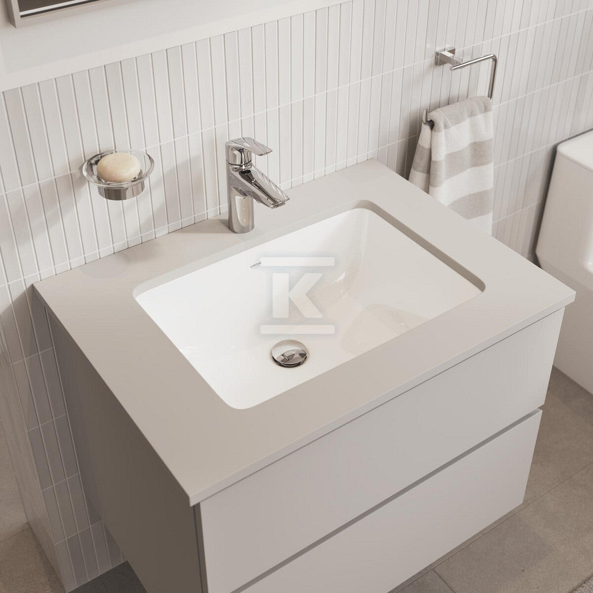 Bateria umywalkowa Grohe Eurosmart jednouchwytowa, rozmiar M, chrom, ogranicznik przepływu 5,7 l/min., głowica Ceramiczna 28 mm, korek push-open, wyciągana wylewka