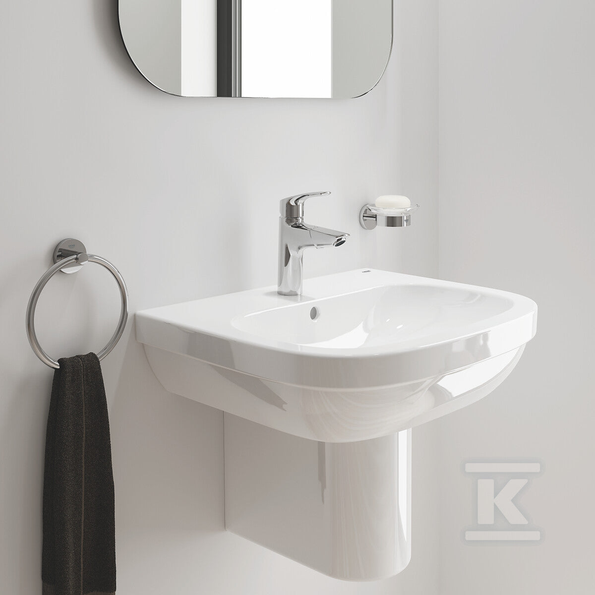 Bateria umywalkowa Grohe Eurosmart jednouchwytowa, rozmiar M, chrom, ogranicznik przepływu 5,7 l/min., głowica Ceramiczna 28 mm, korek push-open, wyciągana wylewka