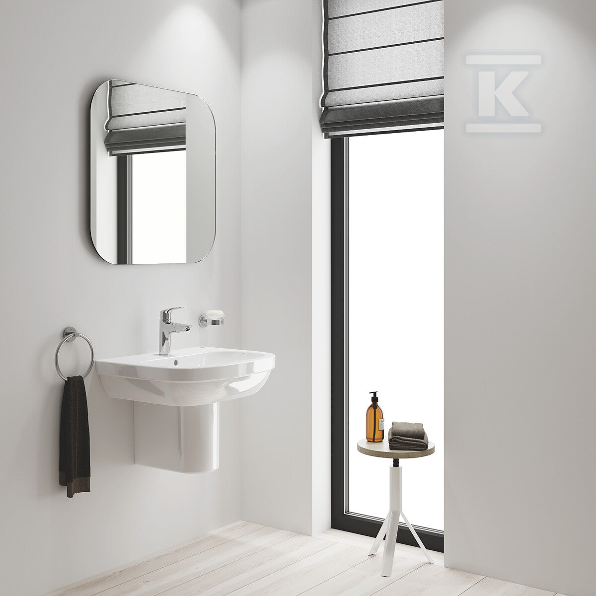 Bateria umywalkowa Grohe Eurosmart jednouchwytowa, rozmiar M, chrom, ogranicznik przepływu 5,7 l/min., głowica Ceramiczna 28 mm, korek push-open, wyciągana wylewka