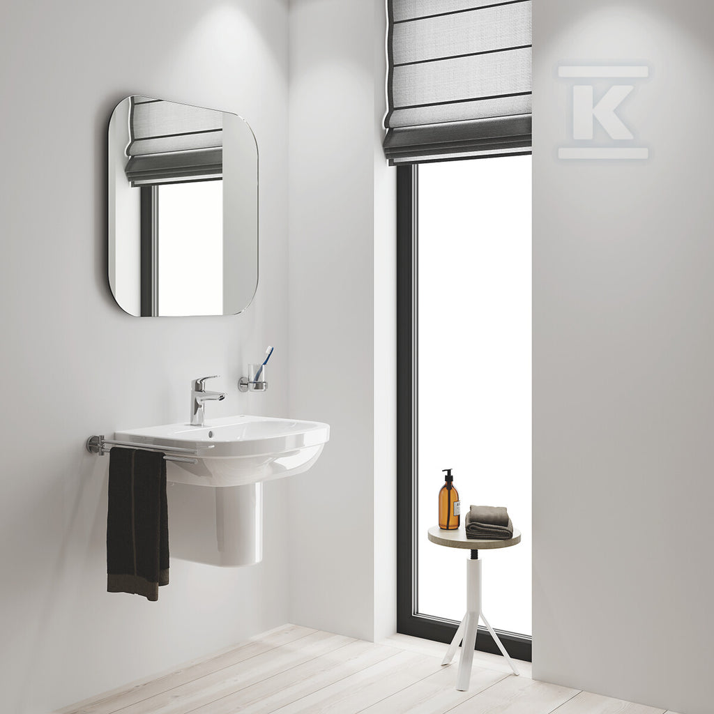 Bateria umywalkowa Grohe Eurosmart jednouchwytowa, rozmiar S, chrom, ogranicznik przepływu 5,7 l/min., głowica Ceramiczna oszczędnościowa 28 mm, zestaw odpływowy z drążkiem, osobne kanały wodne