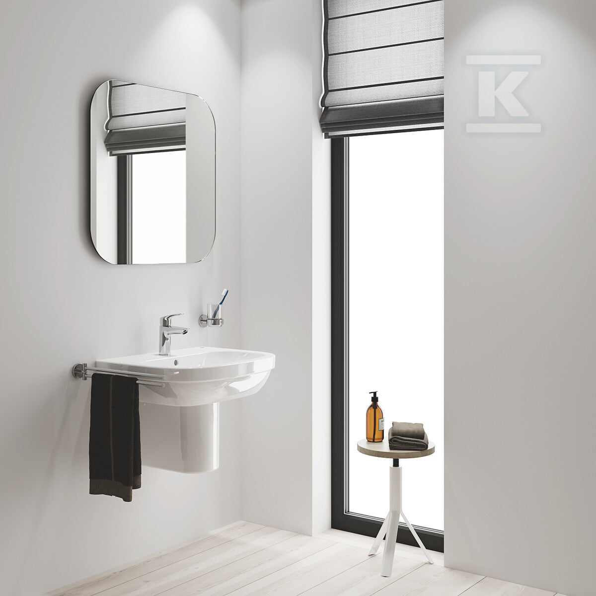 Bateria umywalkowa Grohe Eurosmart jednouchwytowa, rozmiar S, chrom, ogranicznik przepływu 5,7 l/min., głowica Ceramiczna oszczędnościowa 28 mm, zestaw odpływowy z drążkiem, osobne kanały wodne