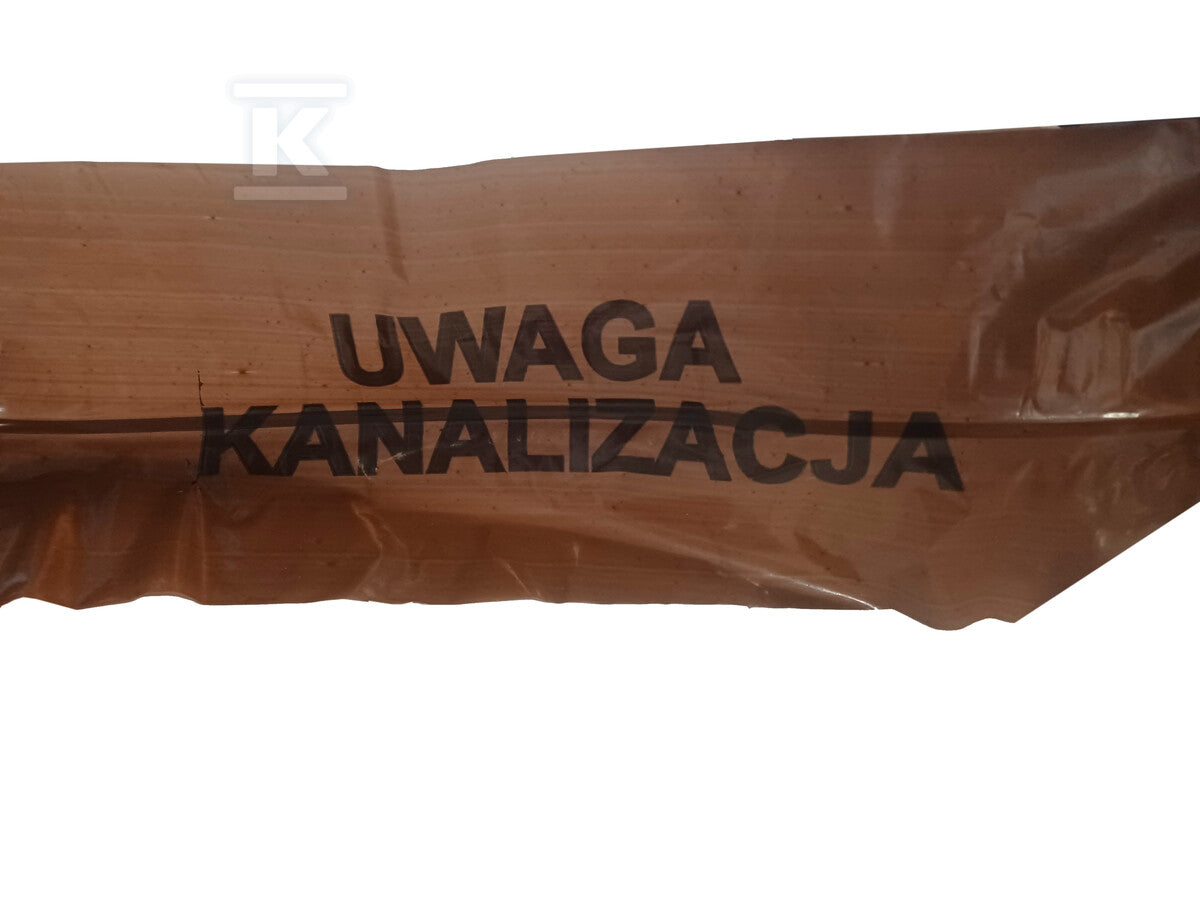 Folia LDPE / taśma ostrzegawczo-lokalizacyjna z nadrukiem "KANALIZACJA", kolor brązowy, rolka, szer.200mm / gr. 0.08mm / dł.100m, z wkładką o szer.10mm ze stali nierdzewnej