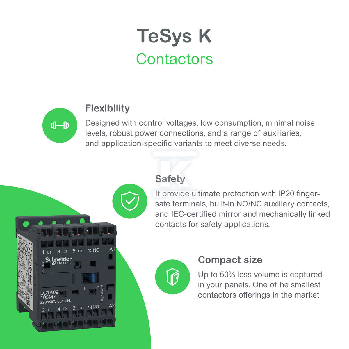 Stycznik mocy TeSys K AC3 12A 3P 1NO cewka 230VAC zaciski skrzynkowe