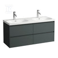 LUA Umywalka ścienna podwójna 1200 x 460 mm, powłoka LCCz otworem na baterię, z otworem przelewowym w każdej komorze umywalki