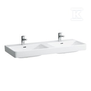 PRO S Umywalka podwójna ścienna 1200 x 460 mmz jednym otworem na baterie w każdej komorze umywalki, z otworem przelewowym