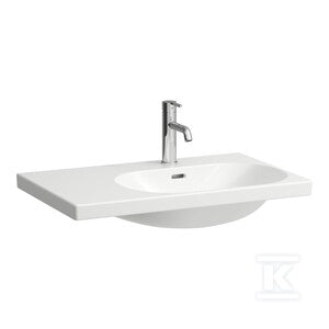 LUA Umywalka ścienna asymetryczna, półka po lewej stronie 750 x 460 mm z otworem na baterię, z otworem przelewowym