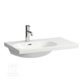LUA Umywalka ścienna asymetryczna, półka po prawej stronie 750 x 460 mm bez otworu na baterię, z otworem przelewowym