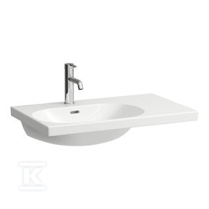 LUA Umywalka ścienna asymetryczna, półka po prawej stronie 750 x 460 mm bez otworu na baterię, z otworem przelewowym