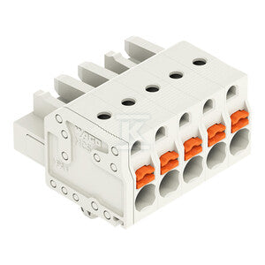 Gniazdo 1-przewodowe, przycisk, Push-in CAGE CLAMP®, 2,5 mm2, raster 5 mm, 5-biegunowe 100% ochrona przed błędnym połączeniem, stopki zatrzaskowe, 2,50 mm2, jasnoszary