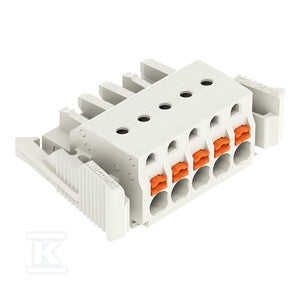 Gniazdo 1-przewodowe, przycisk, Push-in CAGE CLAMP®, 2,5 mm2, raster 5 mm, 5-biegunowe 100% ochrona przed błędnym połączeniem, boczne zaczepy ryglujące, 2,50 mm2, jasnoszary