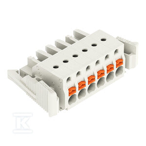 Gniazdo 1-przewodowe, przycisk, Push-in CAGE CLAMP®, 2,5 mm2, raster 5 mm, 6-biegunowe 100% ochrona przed błędnym połączeniem, boczne zaczepy ryglujące, 2,50 mm2, jasnoszary