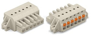 Gniazdo 1-przewodowe, przycisk, Push-in CAGE CLAMP®, 2,5 mm2, raster 5 mm, 9-biegunowe 100% ochrona przed błędnym połączeniem, kołnierz mocujący, 2,50 mm2, jasnoszary