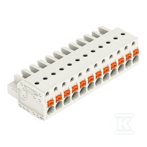 Gniazdo 1-przewodowe, przycisk, Push-in CAGE CLAMP®, 2,5 mm2, raster 5 mm, 12-biegunowe 100% ochrona przed błędnym połączeniem, 2,50 mm2, jasnoszary