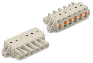 Gniazdo 1-przewodowe, przycisk, Push-in CAGE CLAMP®, 2,5 mm2, raster 7,5 mm, 2-biegunowe 100% ochrona przed błędnym połączeniem, kołnierz mocujący, 2,50 mm2, jasnoszary