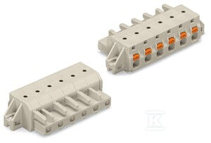 Gniazdo 1-przewodowe, przycisk, Push-in CAGE CLAMP®, 2,5 mm2, raster 7,5 mm, 6-biegunowe 100% ochrona przed błędnym połączeniem, kołnierz mocujący, 2,50 mm2, jasnoszary