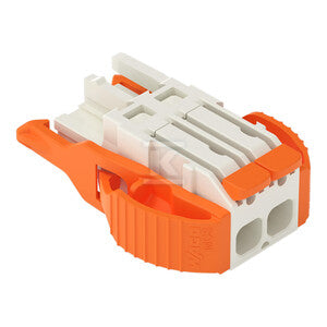 Gniazdo 1-przewodowe, dźwignia, Push-in CAGE CLAMP®, 2,5 mm2, raster 5 mm, 2-biegunowe pełna ochr. przed bł.podł., wypust kod., boczne zaczepy ryglujące, 2,50 mm2, jasnoszary