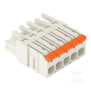 Gniazdo 1-przewodowe, dźwignia, Push-in CAGE CLAMP®, 2,5 mm2, raster 5 mm, 5-biegunowe pełna ochr. przed bł.podł., wypust kod., 2,50 mm2, jasnoszary