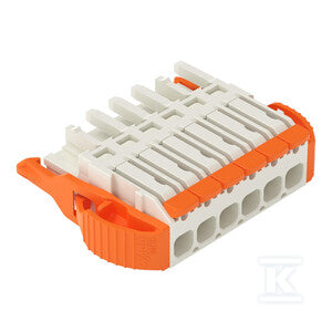 Gniazdo 1-przewodowe, dźwignia, Push-in CAGE CLAMP®, 2,5 mm2, raster 5 mm, 6-biegunowe pełna ochr. przed bł.podł., wypust kod., boczne zaczepy ryglujące, 2,50 mm2, jasnoszary