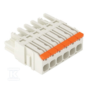 Gniazdo 1-przewodowe, dźwignia, Push-in CAGE CLAMP®, 2,5 mm2, raster 5 mm, 6-biegunowe pełna ochr. przed bł.podł., wypust kod., 2,50 mm2, jasnoszary