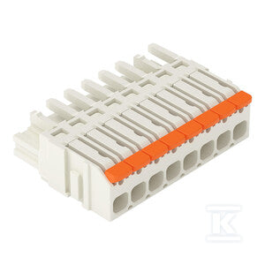 Gniazdo 1-przewodowe, dźwignia, Push-in CAGE CLAMP®, 2,5 mm2, raster 5 mm, 8-biegunowe pełna ochr. przed bł.podł., wypust kod., 2,50 mm2, jasnoszary