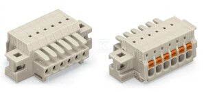 Gniazdo 1-przewodowe, przycisk, Push-in CAGE CLAMP®, 1,5 mm2, raster 3,5 mm, 5-biegunowe 100% ochrona przed błędnym połączeniem, kołnierz mocujący, 1,50 mm2, jasnoszary