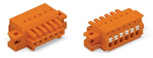 Gniazdo 1-przewodowe, przycisk, Push-in CAGE CLAMP®, 1,5 mm2, raster 3,81 mm, 9-biegunowe 100% ochrona przed błędnym połączeniem, kołnierz mocujący, 1,50 mm2, pomarańczowy