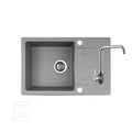 Zlewozmywak granitowy LEFKADA 1B1D 68x44 + bateria Silvio Duo szary