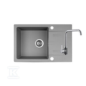 Zlewozmywak granitowy LEFKADA 1B1D 68x44 + bateria Silvio Duo szary
