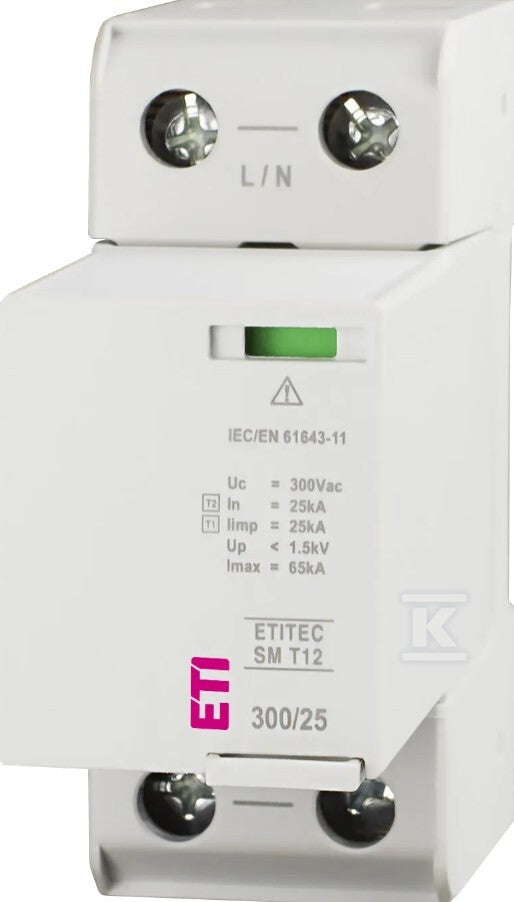Ogranicznik przepięć T1, T2 (B, C) - bez prądu upływu ETITEC SM T12 300/25 1+0