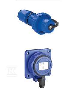 Wtyczka przenośna NAUTILUS 10/16A 2 P+Z 230V uni schuko + pokrywa IP67/68 + Gniazdo tablicowe NAUTILUS 10/16A 2 P+Z 230V z bolcem, kołnierz 75x75 IP67/68