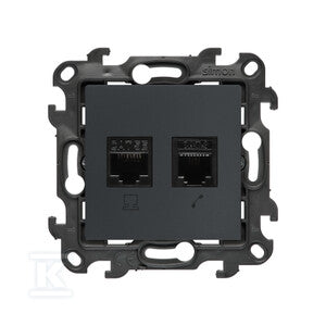 Gniazdo komputerowe RJ45 kategoria 5e + telefoniczne RJ12 (moduł), grafitowy mat, Simon24