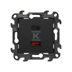 Ładowarka USB C+A (moduł), 30W, 230V, czarny mat, Simon24
