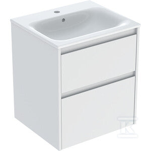 Zestaw umywalki meblowej Selnova Square, slim rim, z szafką pod umywalkę, z dwoma szufladami: 55x62.1x48cm, Szerokość umywalki=55cm, Umywalka: biały, Korpus, Front: biały / lakierowany jedwabny mat