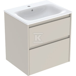 Zestaw umywalki meblowej Selnova Square, slim rim, z szafką pod umywalkę, z dwoma szufladami: 60x62.1x48cm, Szerokość umywalki=60cm, Umywalka: biały, Korpus, Front: piaskowoszary / lakierowany jedwabny mat