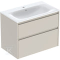 Zestaw umywalki meblowej Selnova Square, slim rim, z szafką pod umywalkę, z dwoma szufladami: 80x62.1x48cm, Szerokość umywalki=80cm, Umywalka: biały, Korpus, Front: piaskowoszary / lakierowany jedwabny mat
