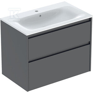 Zestaw umywalki meblowej Selnova Square, slim rim, z szafką pod umywalkę, z dwoma szufladami: 80x62.1x48cm, Szerokość umywalki=80cm, Umywalka: biały, Korpus, Front: lava / lakierowany jedwabny mat