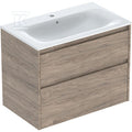 Zestaw umywalki meblowej Selnova Square, slim rim, z szafką pod umywalkę, z dwoma szufladami: 80x62.1x48cm, Szerokość umywalki=80cm, Umywalka: biały, Korpus, Front: orzech hickory / melaminowa struktura drewna