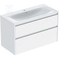 Zestaw umywalki meblowej Selnova Square, slim rim, z szafką pod umywalkę, z dwoma szufladami: 100x62.1x48cm, Szerokość umywalki=100cm, Umywalka: biały, Korpus, Front: biały / lakierowany jedwabny połysk